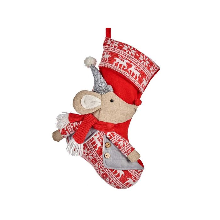 Krist+ Calcetín Navideño Ratón Gris 50 cm - Poliéster, Varios Colores (Set de 12)