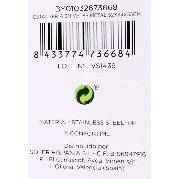 Estantería de Metal 3 Niveles 52x34x55 cm - Confortime (2 Unidades) 11