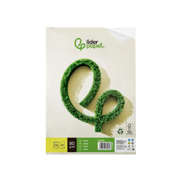Liderpapel Papel A4 80g/m2 Reciclado Liso Paquete de 100 Hojas 1