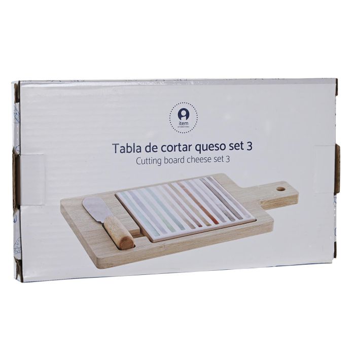 DKD Home Decor Tabla de Aperitivo Urban Bambú y Gres Multicolor Natural Set 3 Piezas 21.5x11.8x1.5 cm 3