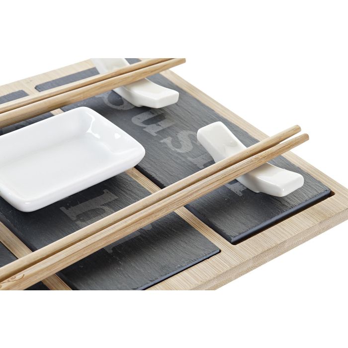 DKD Home Decor Sushi 19 x 3 x 25 cm Set de 7 Bambú Pizarra Natural Negro 1