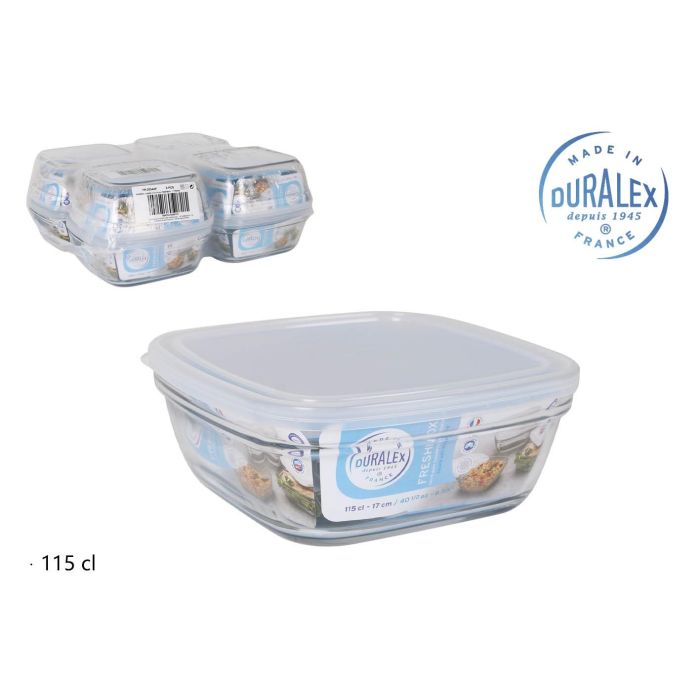 Duralex Fiambrera Cuadrada Freshbox 1.15L 17x17x7 cm Transparente (8 Unidades)