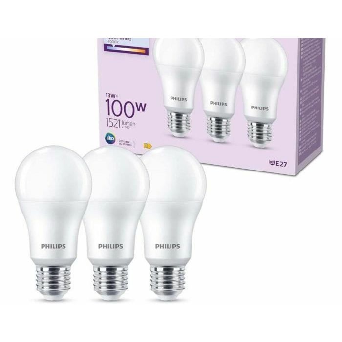 Philips PHI8719514451339 Bombilla LED A67 E27 Luz Blanca Fría No Regulable Equivalente 100W (Pack 3) 2 Philips PHI8719514451339 Bombilla LED A67 E27 Luz Blanca Fría No Regulable Equivalente 100W (Pack 3) 2