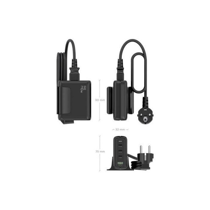 Cargador Sobremesa GaN Aisens ASCH-140W4P056-BK/ 3xUSB Tipo-C/ 1xUSB/ 140W 3 Cargador Sobremesa GaN Aisens ASCH-140W4P056-BK/ 3xUSB Tipo-C/ 1xUSB/ 140W 3