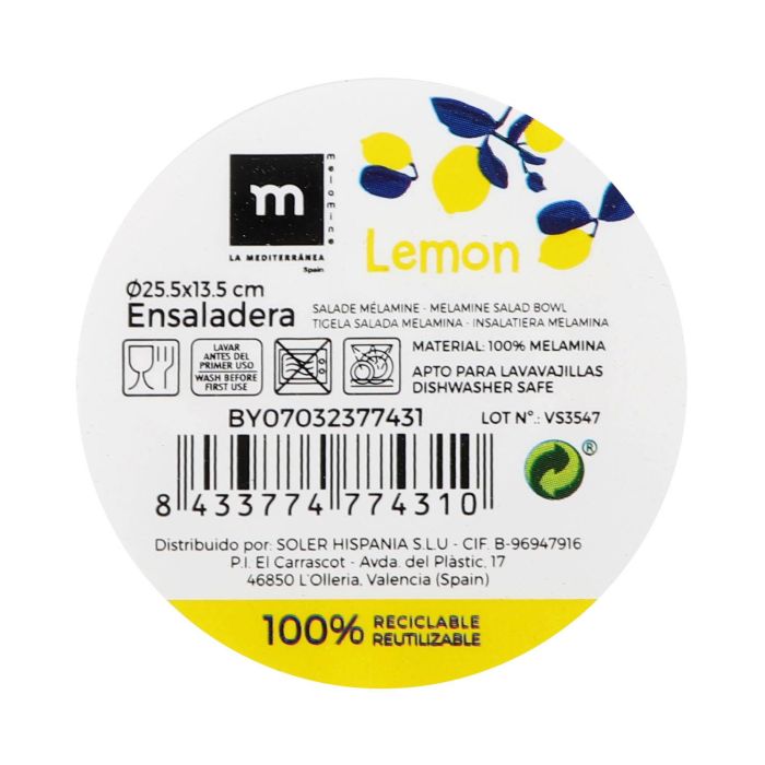 Ensaladera Melamina Brillo Lemon 25.5x13.5 cm La Mediterranea (8 Unidades) 2 Ensaladera Melamina Brillo Lemon 25.5x13.5 cm La Mediterranea (8 Unidades) 2