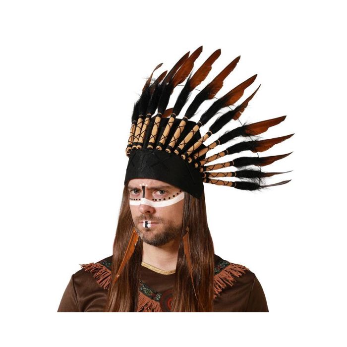 Penacho de Plumas Marrón y Negro para Disfraz de Guerrero o Tribal - Adulto 0 Penacho de Plumas Marrón y Negro para Disfraz de Guerrero o Tribal - Adulto 0