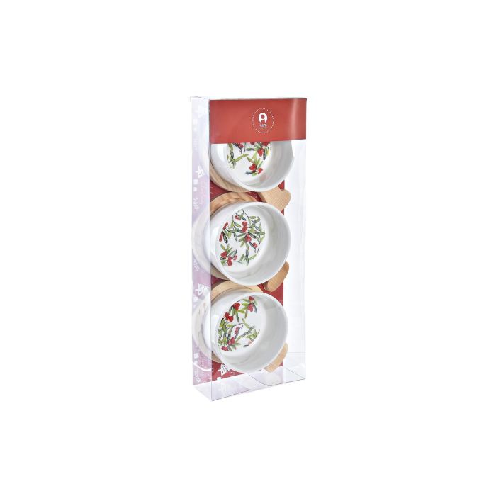 DKD Home Decor Set de 3 Platos de Aperitivo de Navidad Tradicional en Gres y Bambú, Colores Rojo y Natural, Medidas 31x11.7x4.7 cm