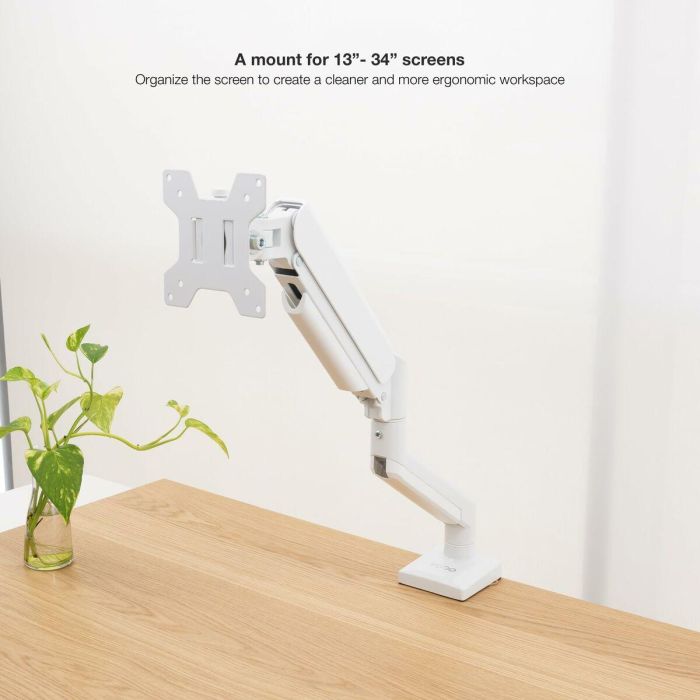 TooQ DB1334TNR-W Soporte de Escritorio para Monitor de 13" a 34" con Resorte de Gas, Pinza/Atornillado, 10kg, Blanco 7