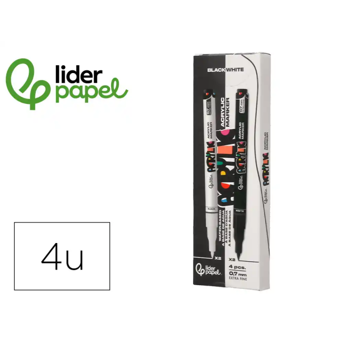 Liderpapel Rotuladores Acrylic Base Agua Todo Tipo de Superficie Punta Fina 0,7 mm Caja de 4 Perfiladores Blanco y Negro 0 Liderpapel Rotuladores Acrylic Base Agua Todo Tipo de Superficie Punta Fina 0,7 mm Caja de 4 Perfiladores Blanco y Negro 0