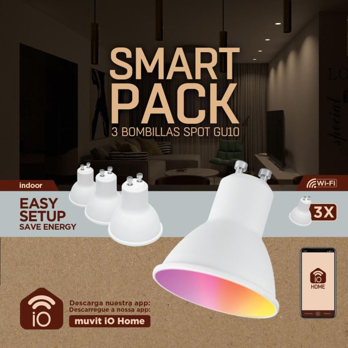 Bombilla Inteligente Muvit MIOPAK006 Wi-Fi GU10 LED 2700 K 6500 K 400 lm 4 Bombilla Inteligente Muvit MIOPAK006 Wi-Fi GU10 LED 2700 K 6500 K 400 lm 4