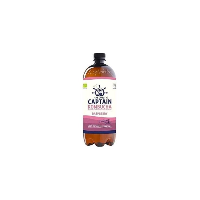 CAPTAIN Kombucha Frambuesa Bio 1 Litro - Fermentada con Bacterias Vivas, Antioxidantes y Enzimas, Vegana y Sin Gluten
