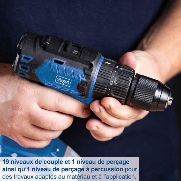 Taladro-destornillador de percusión sin escobillas - SCHEPPACH - 20V IXES - Par 60 Nm - Portabrocas 13mm - sin batería ni cargador 4 Taladro-destornillador de percusión sin escobillas - SCHEPPACH - 20V IXES - Par 60 Nm - Portabrocas 13mm - sin batería ni cargador 4