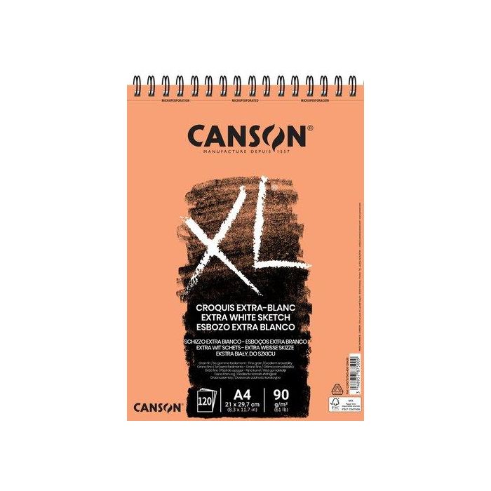 Bloc De Dibujo Canson Xl Croquis Extra Blanco Con Espiral Grano Fino A4 90G 120H Bloc De Dibujo Canson Xl Croquis Extra Blanco Con Espiral Grano Fino A4 90G 120H