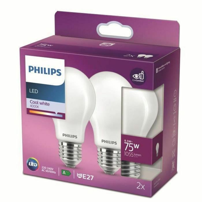 Philips Bombilla LED E27 Equivalente 75W, Luz Blanco Frío, No Regulable, Vidrio, Juego de 2 3 Philips Bombilla LED E27 Equivalente 75W, Luz Blanco Frío, No Regulable, Vidrio, Juego de 2 3