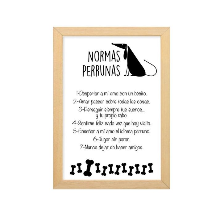 Cartel Decoración Normas Perrunas 35x25 cm - Divertido cuadro para amantes de perros