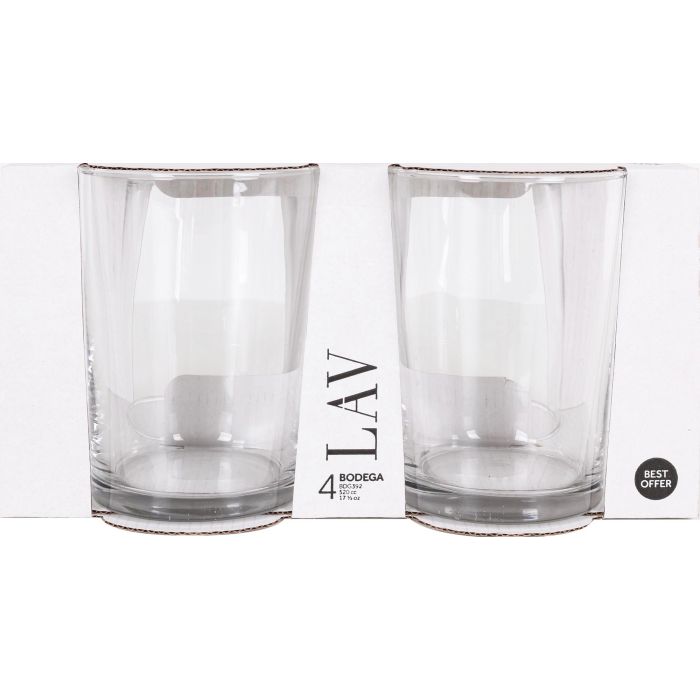 LAV Set de 4 Vasos de Sidra con Capacidad de 510 cl, Modelo Ek Bdg392Cs Best Offer, Medidas Ø 9 x 12 cm, Peso 14.83 kg (12 Cajas)