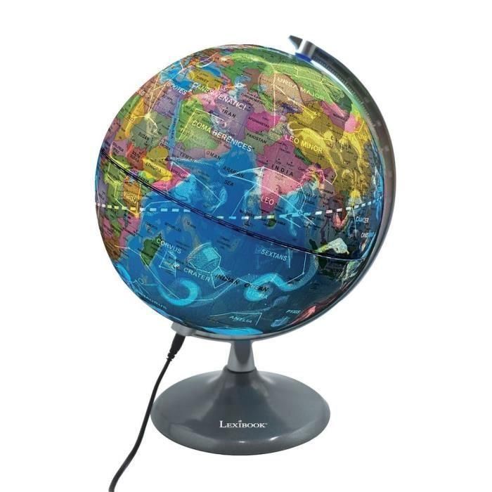 Lexibook Globo Terráqueo Luminoso Día y Noche con Constelaciones, Educativo y Decorativo, Mapa Detallado USB (Español) 1