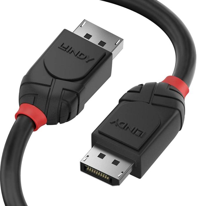 Lindy DisplayPort 1.2 Cable Black Line 0.5m para Monitores 4K 60Hz 4:4:4 10bit, Triple Blindado, Conectores Oro, Audio 32 Canales
