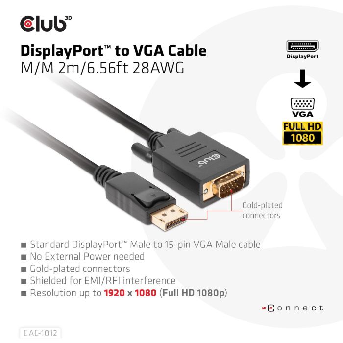 Club3D Kabel DisplayPort > VGA St/St 2m retail 2 Club3D Kabel DisplayPort > VGA St/St 2m retail 2