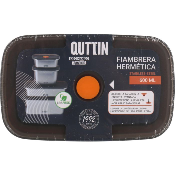 Fiambrera hermética rectangular de acero inoxidable Quttin 600 ml (12 Unidades) 7 Fiambrera hermética rectangular de acero inoxidable Quttin 600 ml (12 Unidades) 7