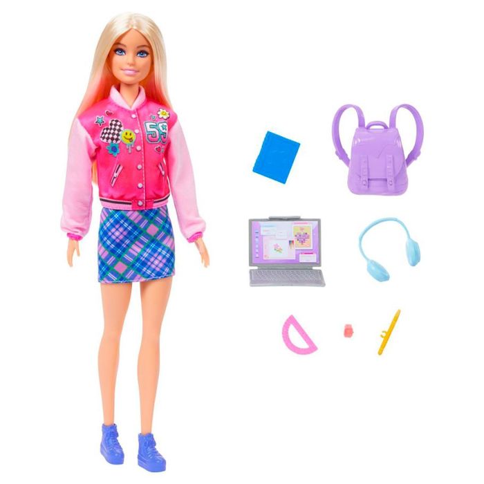 Mattel Barbie Muñeca Hrg84 Estudiante con Mochila, Portátil y Accesorios de Clase para Niños +3 Años
