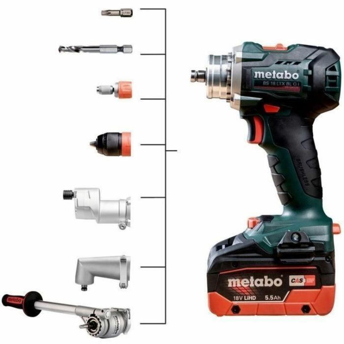Metabo Taladro Atornillador a Batería BS 18 LTX BL QI 18 V con MetaBOX 145 L 15