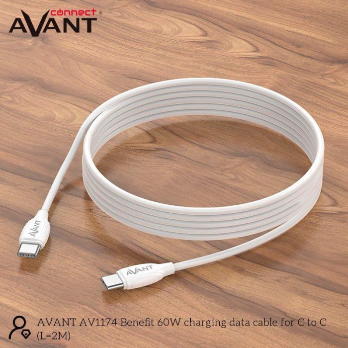AVANT CONNECT Cable USB C a USB C PD 60W 2 metros - Carga rápida 3A