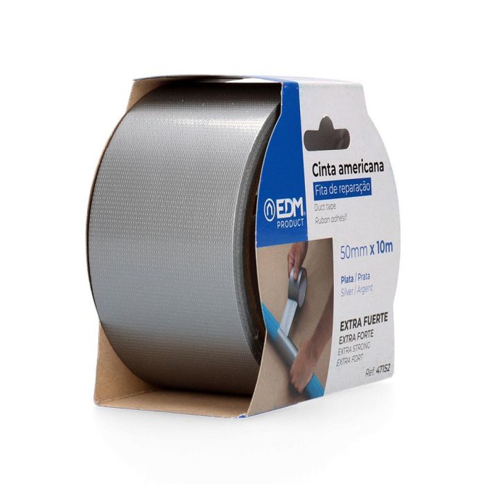 Edm Cinta multiuso americana 10m x 50mm plata extra fuerte 4 Edm Cinta multiuso americana 10m x 50mm plata extra fuerte 4