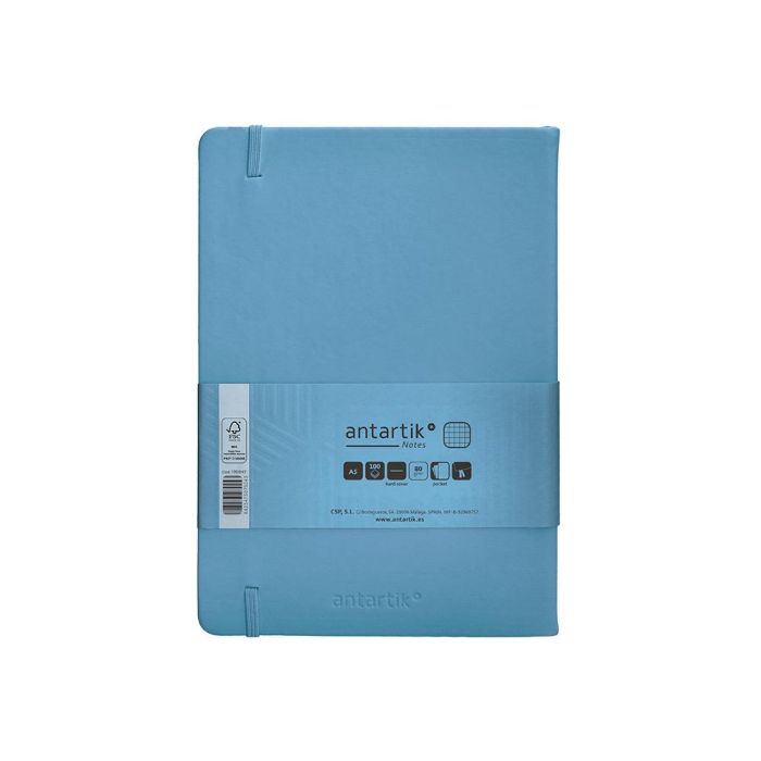 Cuaderno Con Gomilla Antartik Notes Tapa Dura A5 Hojas Cuadricula Azul Claro 100 Hojas 80 gr Fsc 2