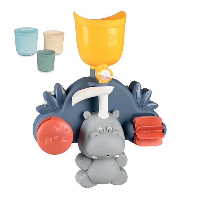 Smoby Juguete de baño Little Smoby Hippo - Tobogán y ruedas para bebé de 18 meses - Azul y verde 1