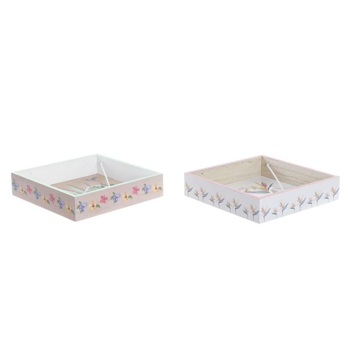 DKD Home Decor Servilletero Tropical Multicolor de MDF y Metal Colección Tropic Garden, 18x18x4 cm (4 Unidades)