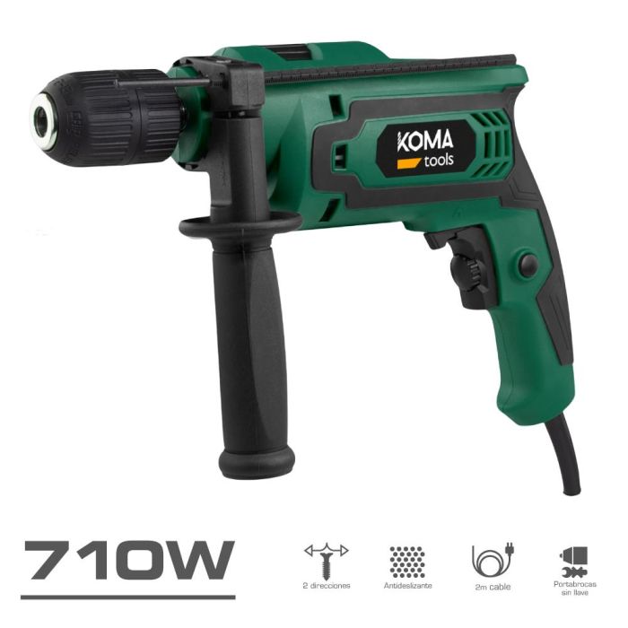 Koma Tools TP-710 Taladro Percutor 710W, Velocidad Regulable, 2 Funciones: Perforar y Martillar, Portabrocas Ø13mm Sin Llave