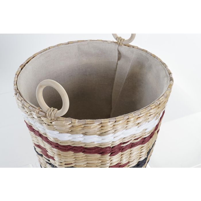 DKD Home Decor Cesta Colonial Natural Granate y Negro Blanco Fibra Poliester Set de 3 Piezas 38 x 36 x 38 cm 1
