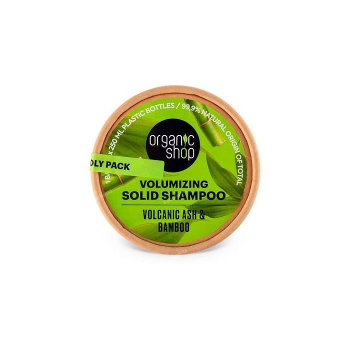 ORGANIC SHOP Champú Sólido Voluminizador con Cenizas Volcánicas y Bambú, 60 g