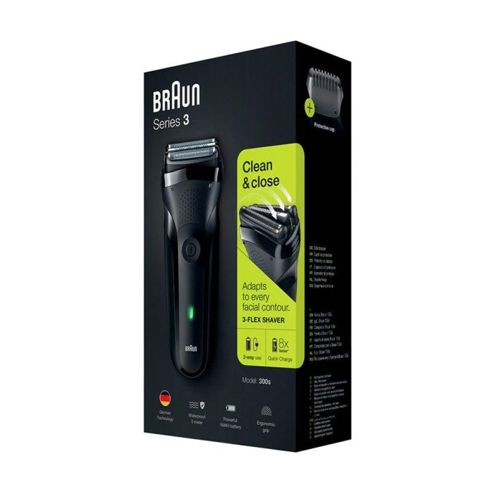 Braun Afeitadora 3-300S, Carga Rápida, Hoja Flexible, Batería 40 Minutos, Wet & Dry, IPX7 4