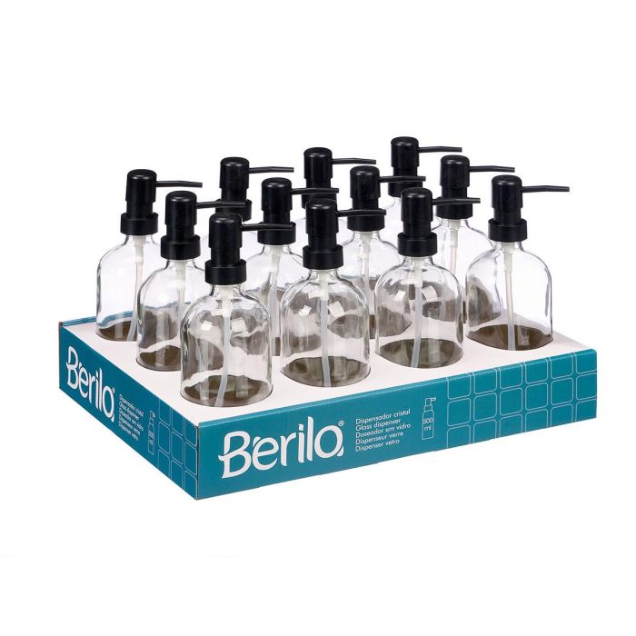 Berilo Dosificador de Cristal Redondo Transparente 500 ml, Material Vidrio y Plástico, Medidas 9.5x21.4x7.4 cm (12 Unidades) 1