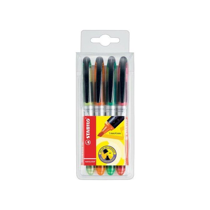 Stabilo Marcador Fluorescente Navigator C-Surtidos, Diseño Fino, Tinta Visible, Blíster 4 Ud