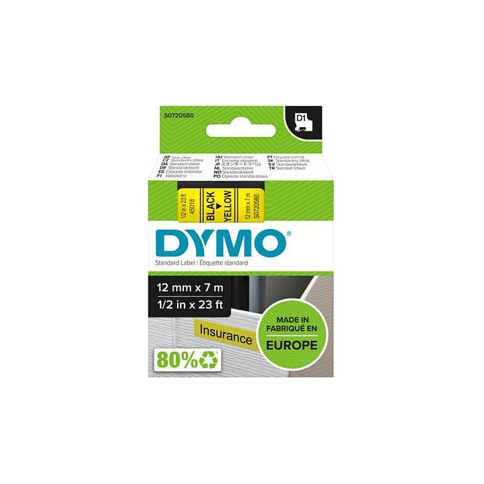 Dymo D1 S0720580 Etiquetas Autoadhesivas Negro sobre Amarillo 12 mm x 7 m 1