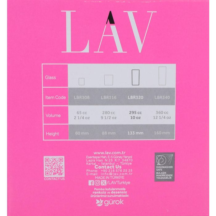 Lav Set de 6 Vasos para Agua de 295 cc Colección Liberty - Vasos de 6 x 6 x 13 cm (8 Cajas)