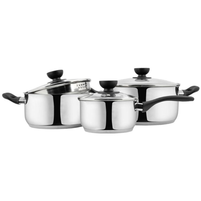 Day Batería de Cocina de 3 Piezas de Acero Inoxidable con Tapas de Cristal y Válvula de Vapor 1