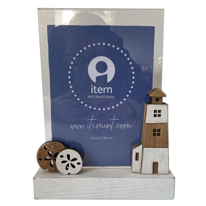 DKD Home Decor Marco Foto 13x18 cm Blanco de Madera y Acrílico Colección Lurima con Diseño de Faro Estilo Atlántico 23x18x3.5 cm
