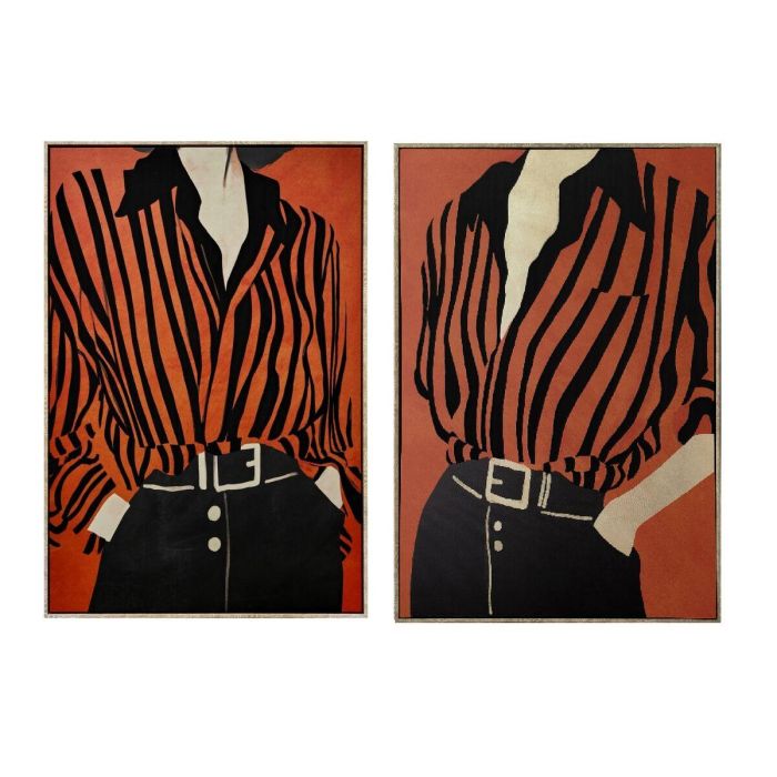 DKD Home Decor Cuadro Urban Lienzo Ps Rojo Negro Chica Rayas 4.5 x 123 x 83 cm (2 Unidades)