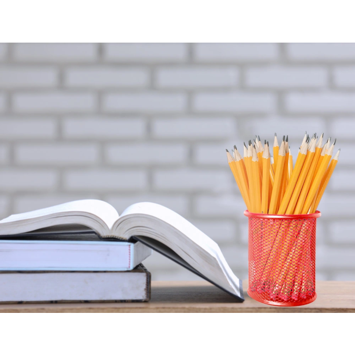 Q-connect Cubilete Portalapices Rojo Metal Redondo Rejilla Diametro 86 mm Alto 105 mm 6