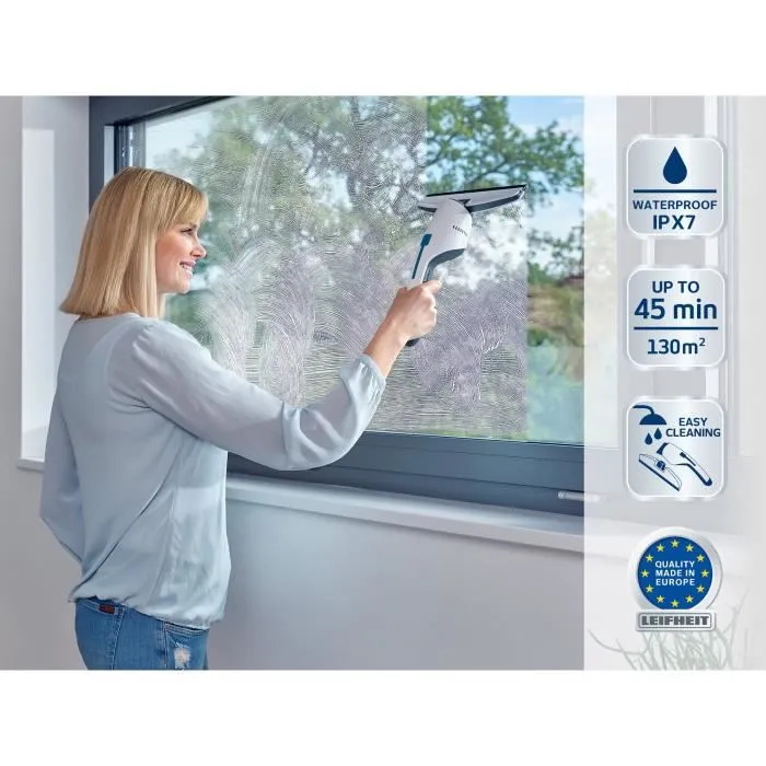 Leifheit 51030 Juego Aspirador de Ventanas Nemo, Depósito 60ml, Autonomía 45min, IPX7, Resistente al Agua 1