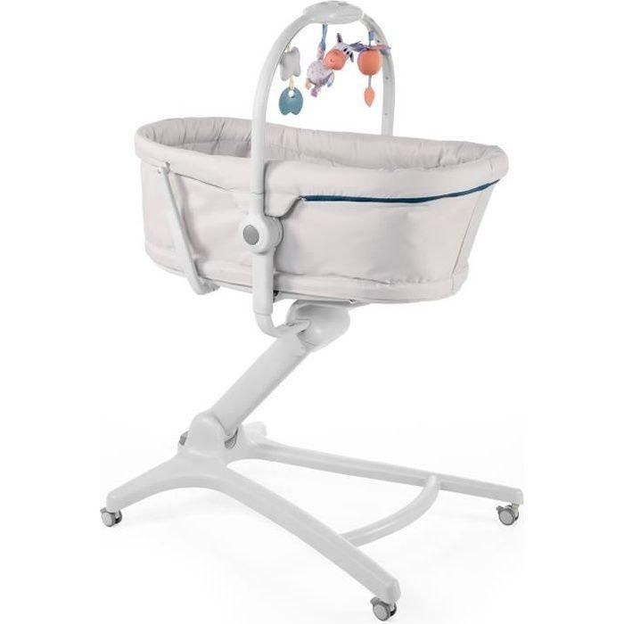 Chicco Baby Hug 4 en 1: Cuna de Nacimiento, Transat, Silla Alta y Primera Silla Bebé - Ajuste de Altura, con Ruedas y Barra de Juegos Color Glacial