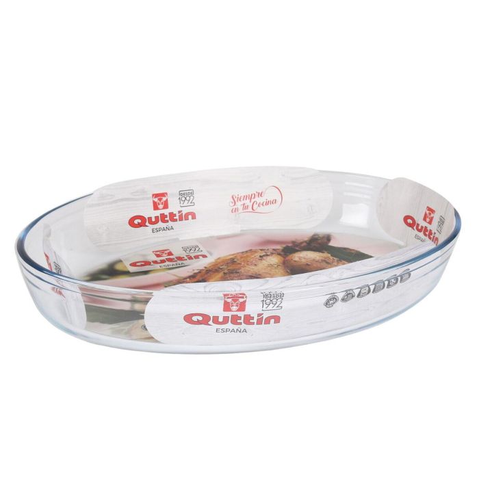 Fuente para Horno Quttin Transparente Vidrio Ovalado 4,5 L 39,6 x 27,35 x 6,6 (4 Unidades) 1