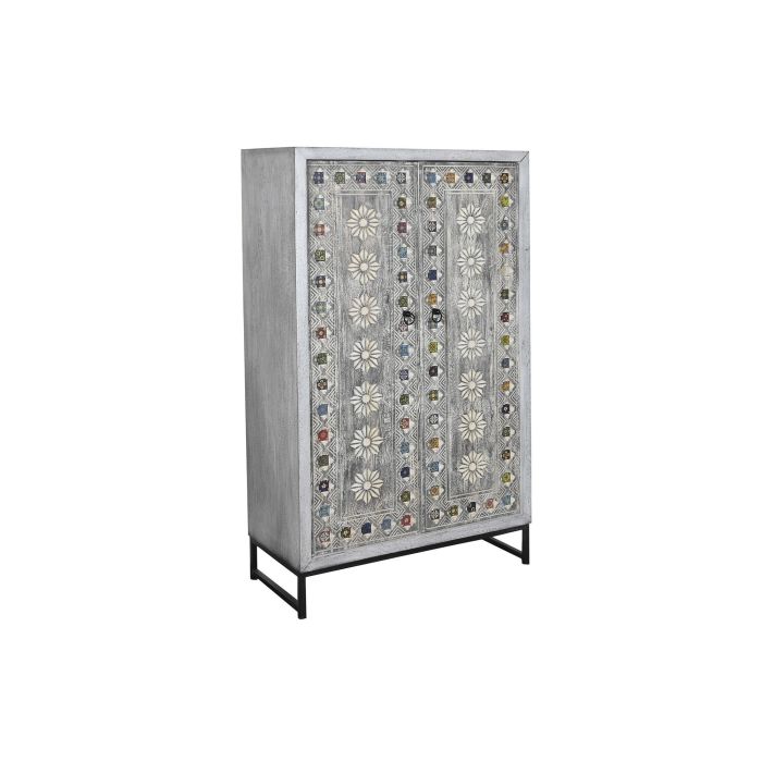 DKD Home Decor Armario Estilo Indio de Mango Hecho a Mano Blanco Gris Multicolor 2 Puertas 2 Estanterías 90x38x150 cm DKD Home Decor Armario Estilo Indio de Mango Hecho a Mano Blanco Gris Multicolor 2 Puertas 2 Estanterías 90x38x150 cm