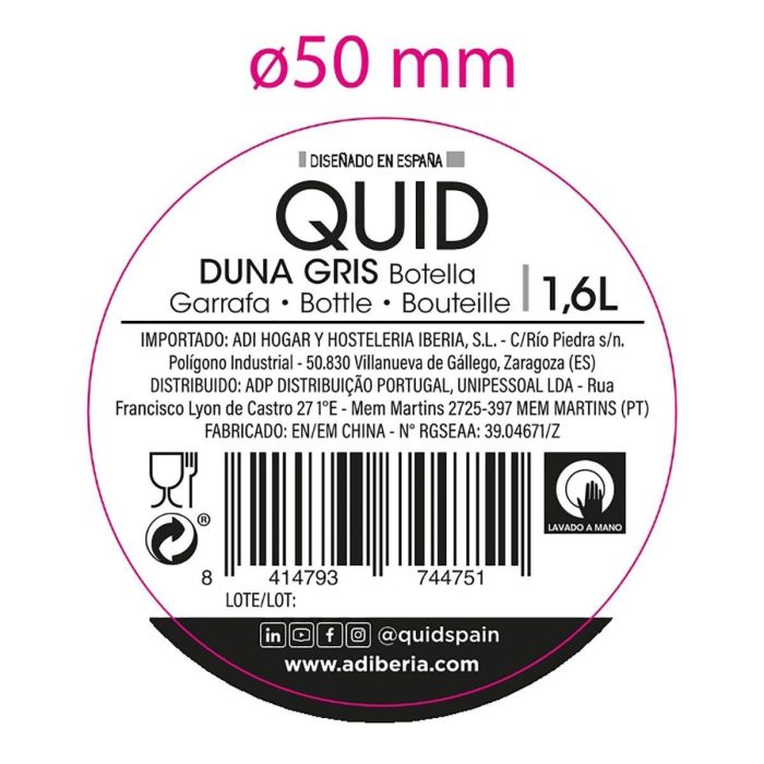 Botella Mesa Vidrio con Tapón Duna Quid 1,6 L (12 Unidades) 4