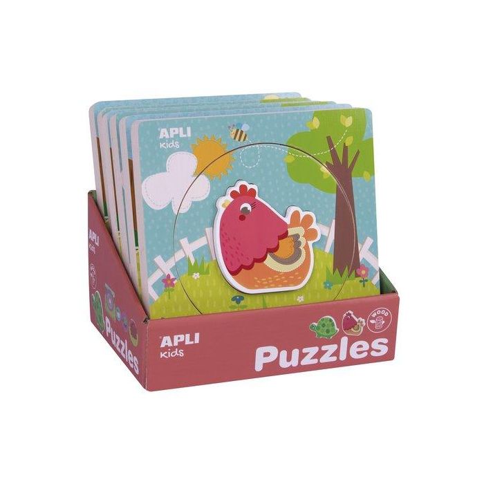 Puzle Educativo Apli Kids 5 Piezas Bloques Madera Capas Animales Expositor De 6