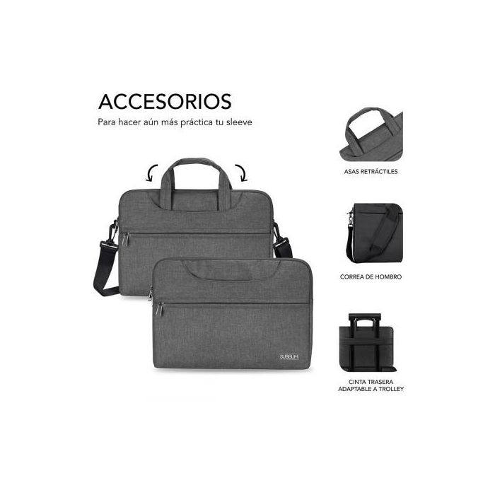 SUBBLIM Funda para Portátil Business Sleeve 13.3-14" Gris, asas retráctiles y correa, protección contra golpes 6